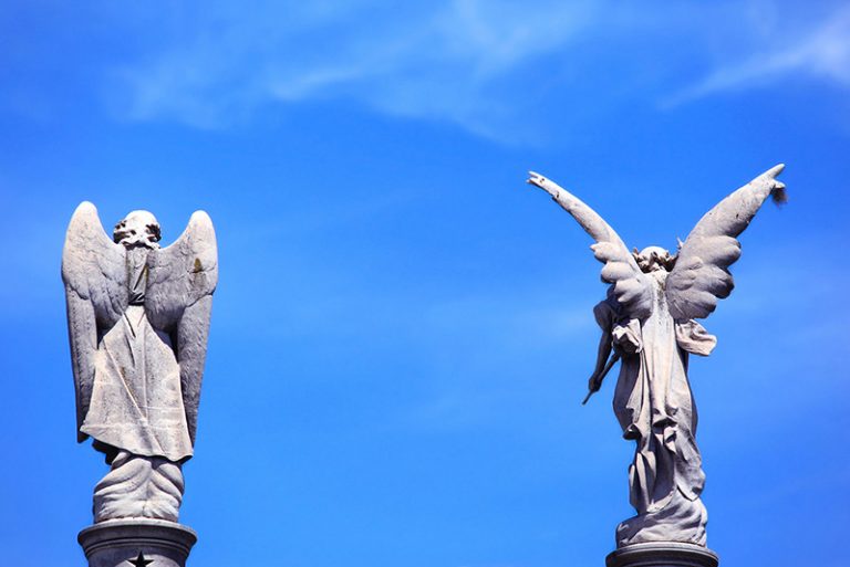 Statues of angels inside the Recoleta cementery