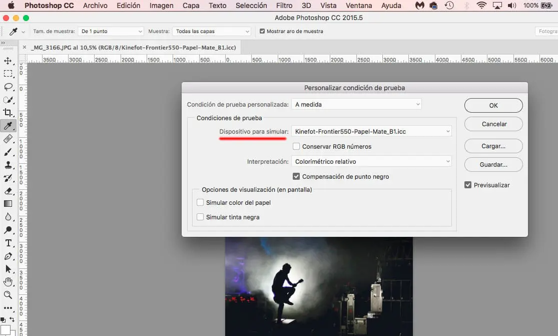 Colores de prueba medida Photoshop
