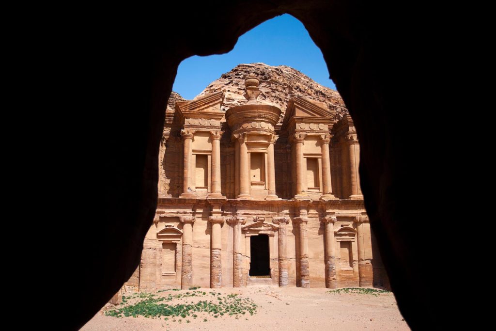 Natural frame of the monastery in Petra, Jordan