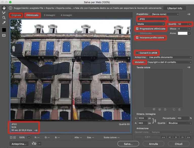 Salva per web finestra