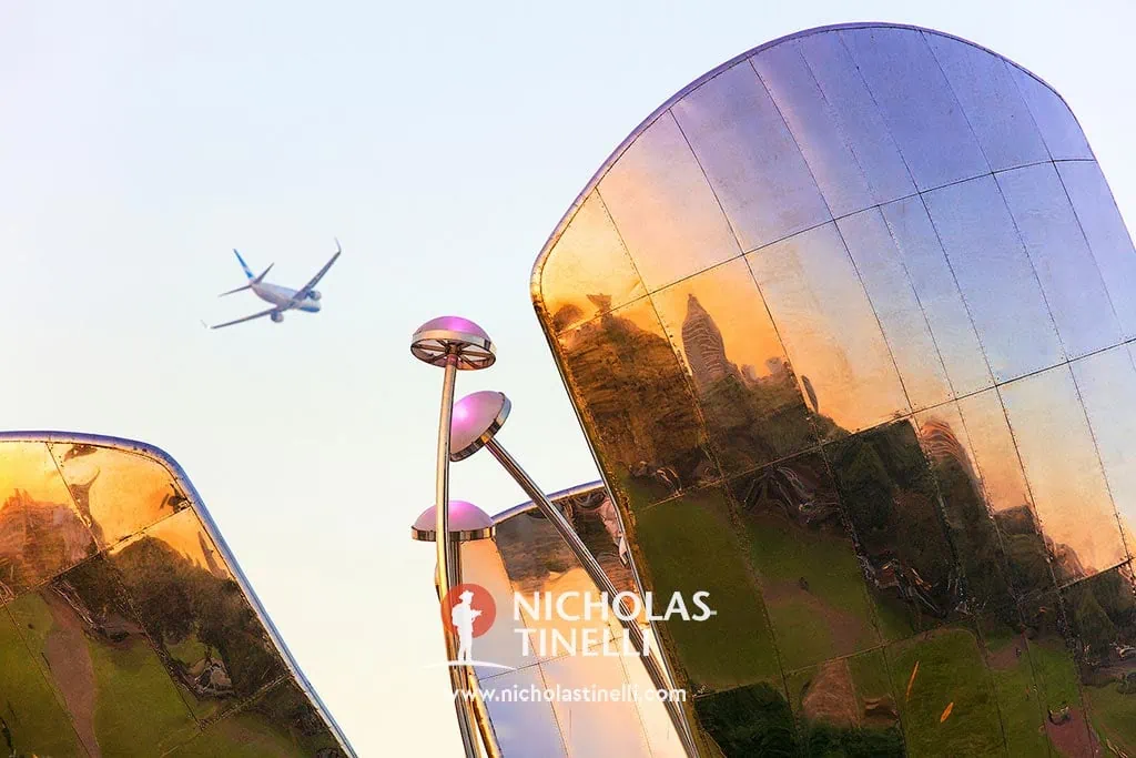 Airplane flight Floralis Generica Buenos Aires