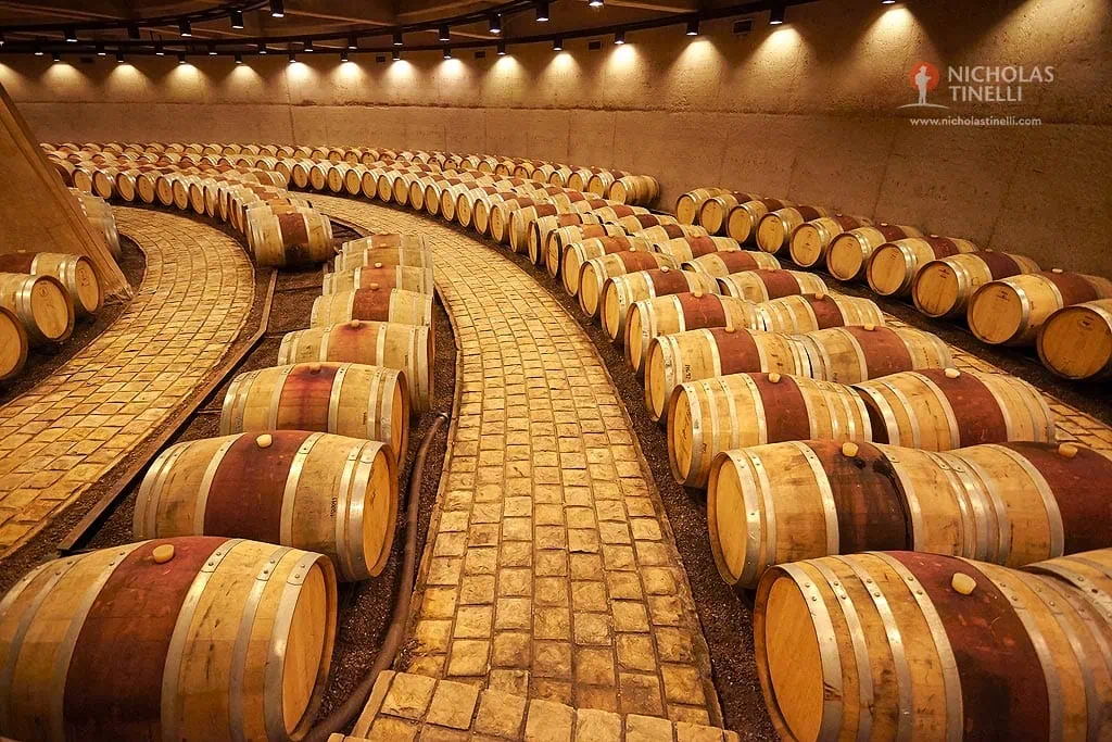 oak barrels at the catena zapata winery in mendoza argentina