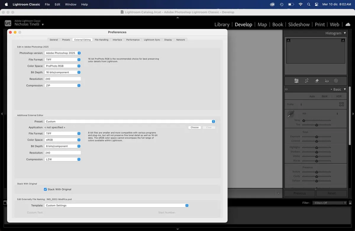 Lightroom classic external editing preferences